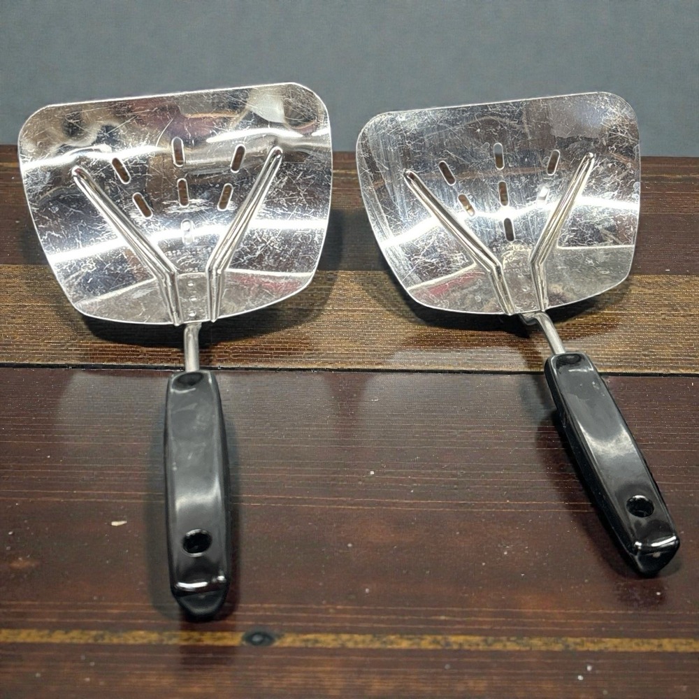 Lot of 2 Vintage Foley Wide Flipper Spatulas | Stainless Steel,‎ Slotted, Curved